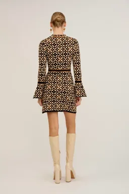Nine Lives Bazaar Mitzy Knit Dress Deco Mini Gold & Black Size M/L / AU 14 for rent on The Volte - image 3