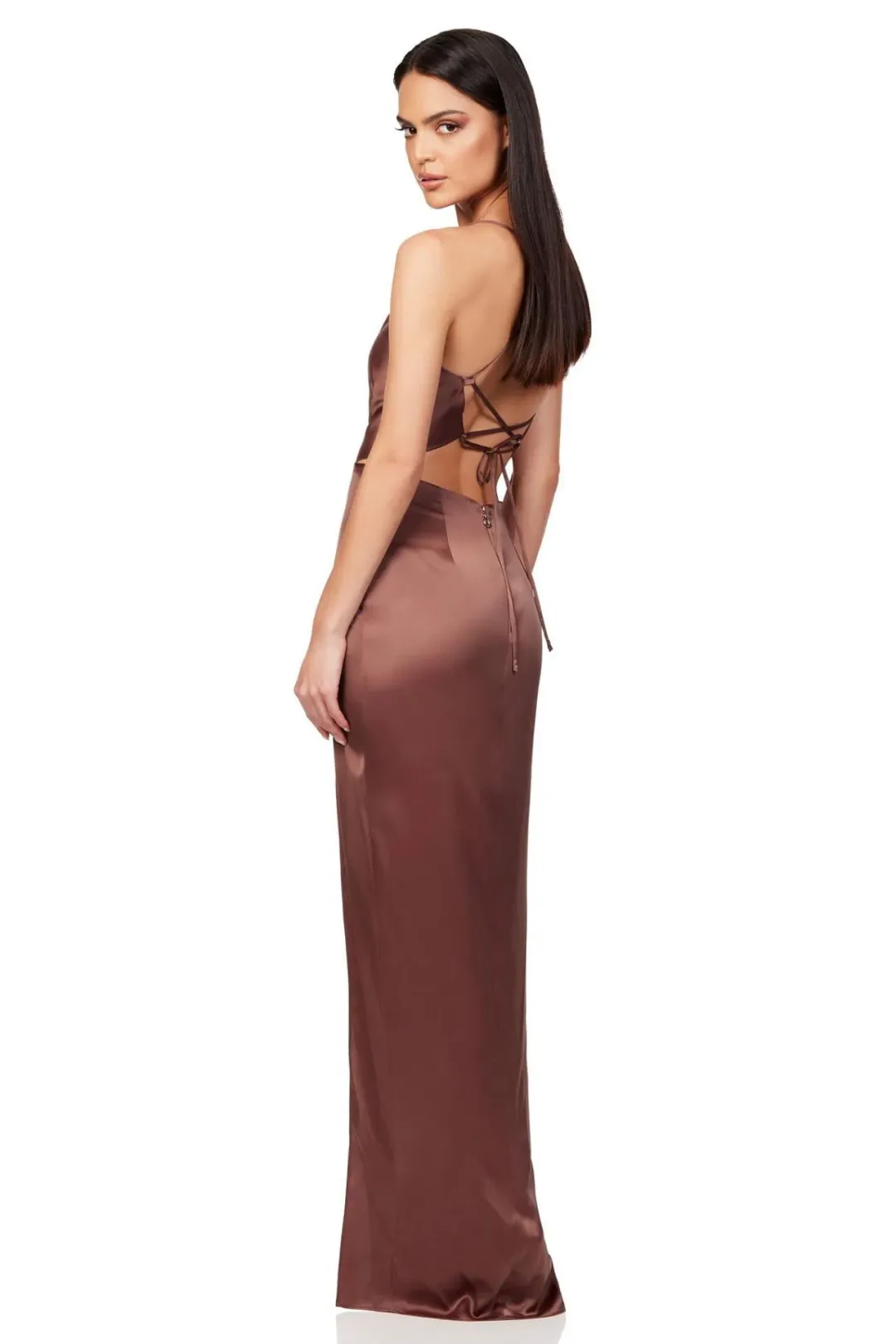 Nookie Stella Cut Out Gown in Mocha Brown Size 8 for rent on The Volte - main image