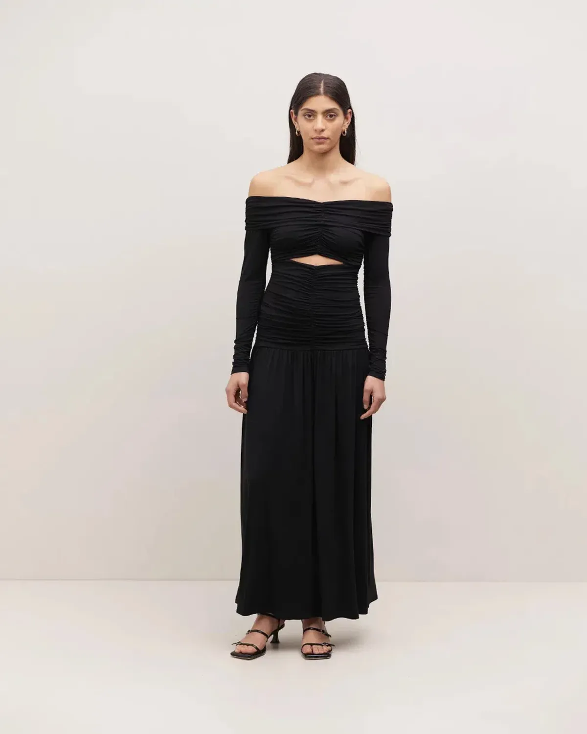 Minima Esenciales Loretta Ruched Maxi Dress Black Size 6 for rent on The Volte - main image