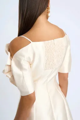 By Johnny Ramira Off Shoulder Mini Dress Champagne Size 8  for rent on The Volte - image 5