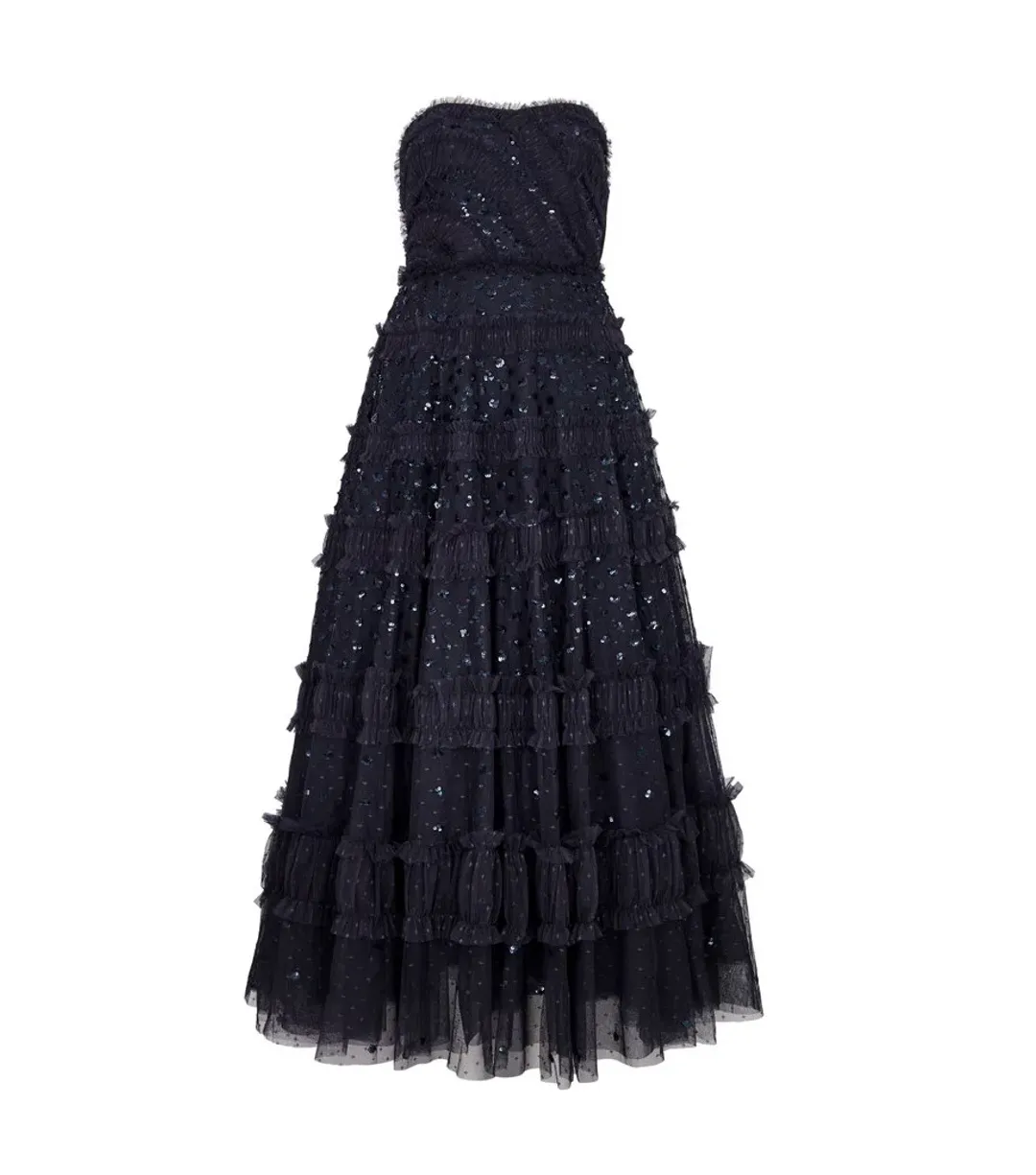 Needle and Thread Strapless Dot Shimmer Gown Black 12 for rent on The Volte - main image