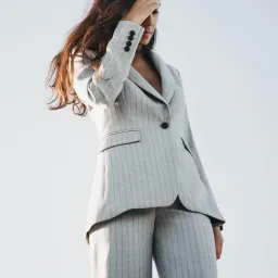 Farage Dylan Woolblend Suit in Gray Pinstripe Size 6 for rent on The Volte - image 1
