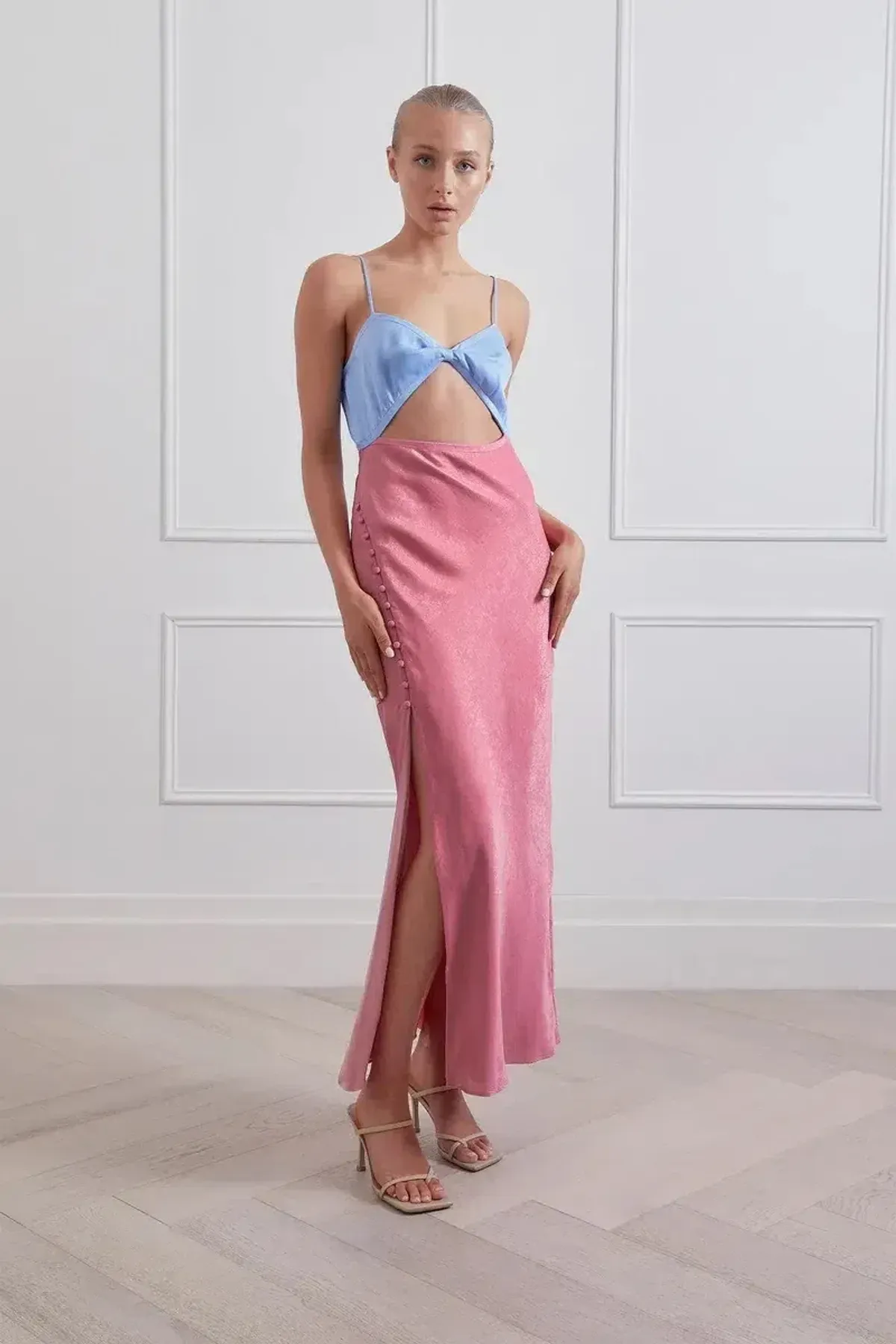 San Sloane Alona Midi Dress Pink and Blue Size 8 for rent on The Volte - main image