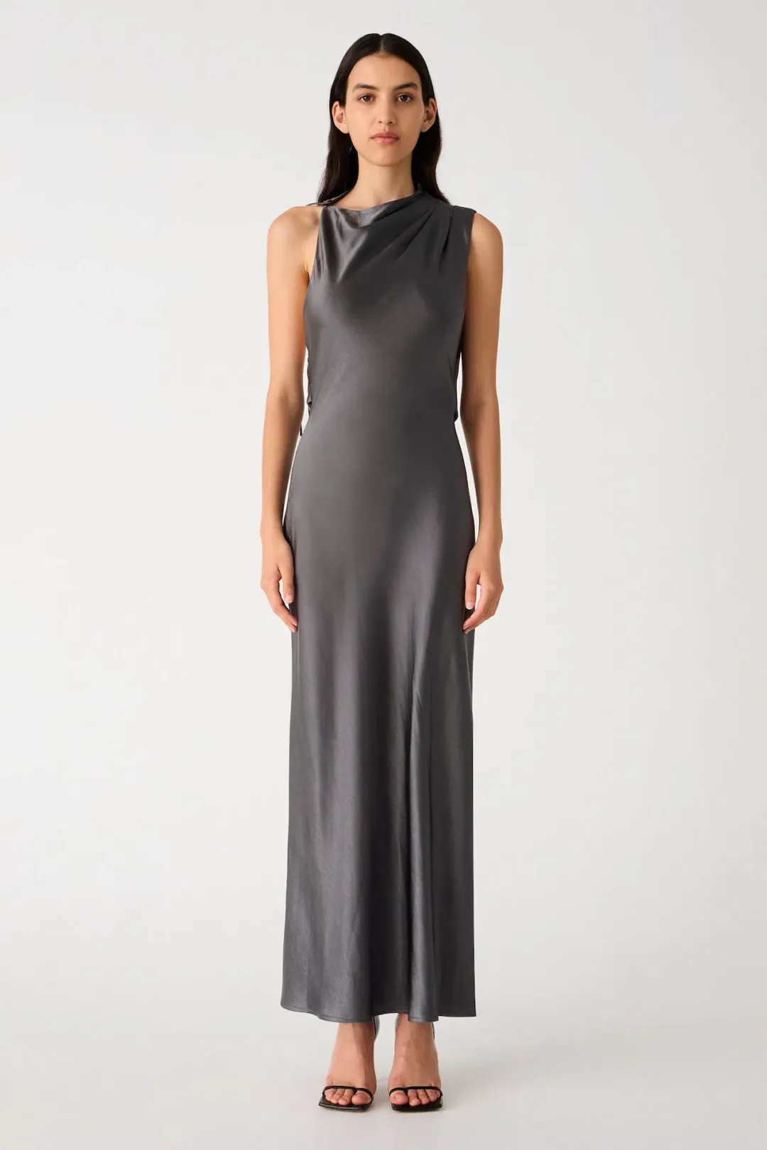 Misha Santana Gloss Satin Maxi Dress in Pewter Size XS / AU 6 for rent on The Volte - main image