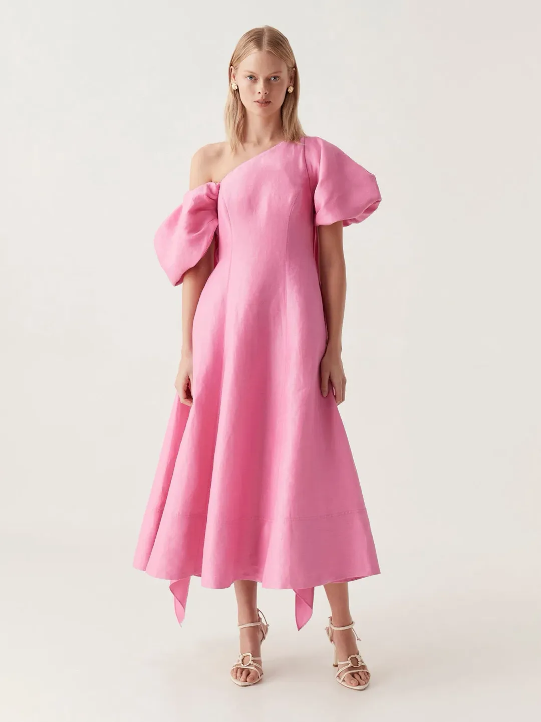 Aje Arista Tulip Sleeve Midi Dress in Cerise Pink Size 12 for rent on The Volte - main image