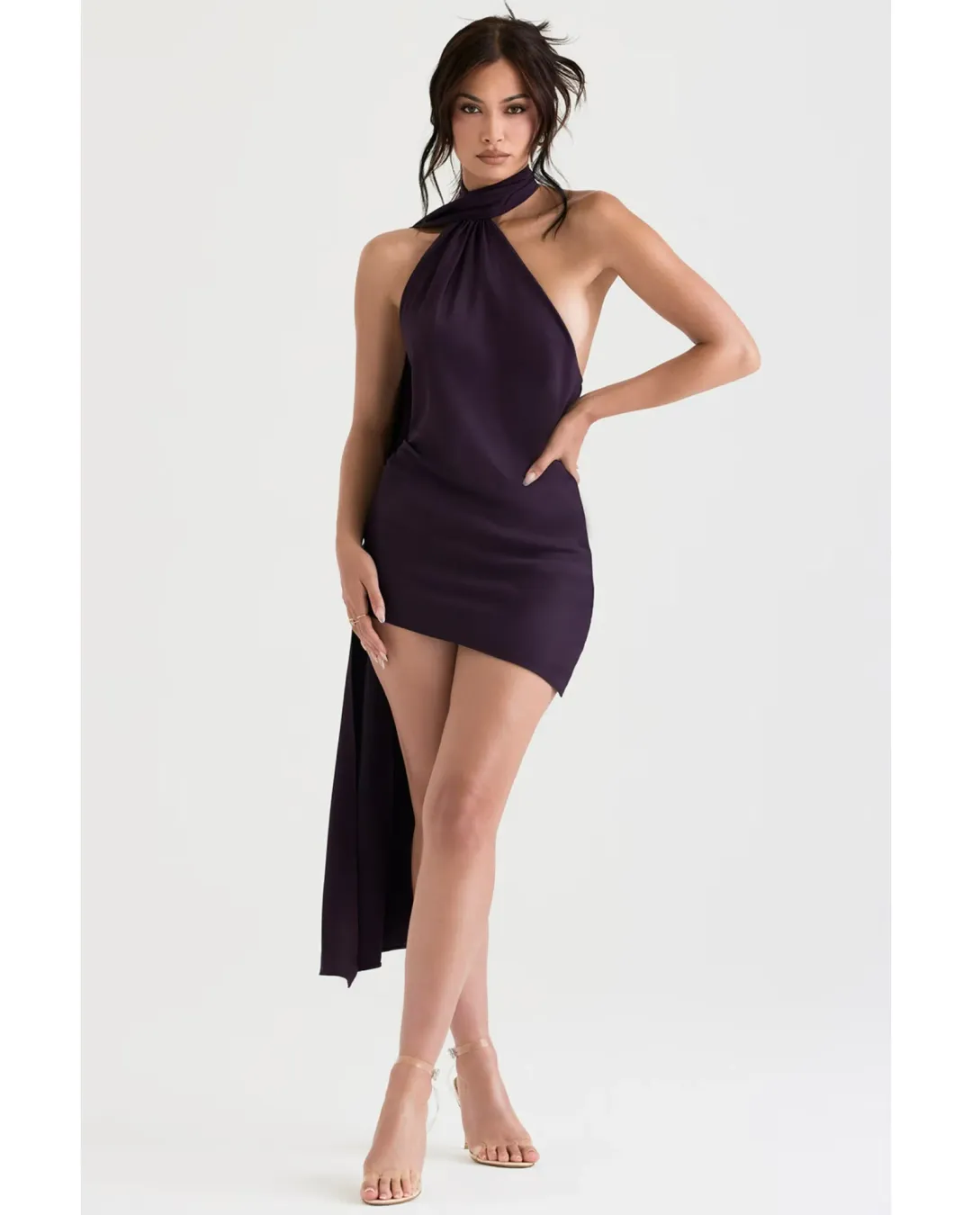House Of CB Aida Asymmetric Wrap Neck Dress Night Shade Size S / AU 8 for rent on The Volte - main image