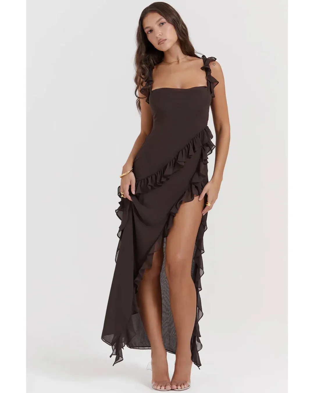 House of CB Ariela Maxi Dress in Espresso Size AU 6 for rent on The Volte - main image