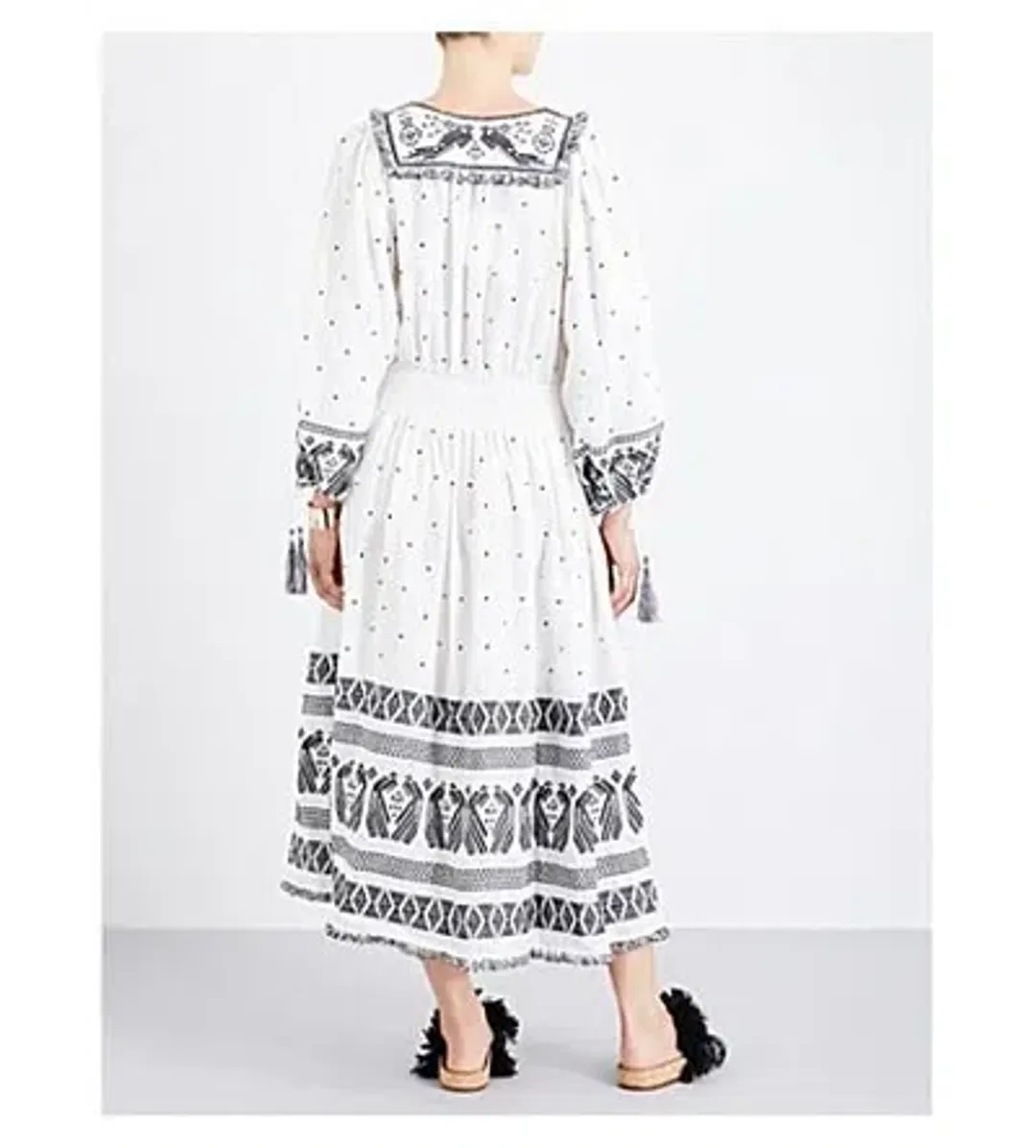Zimmermann Divinity Midi Embroidered Linen Dress White/Black Size 0 / 8 AU for rent on The Volte - main image