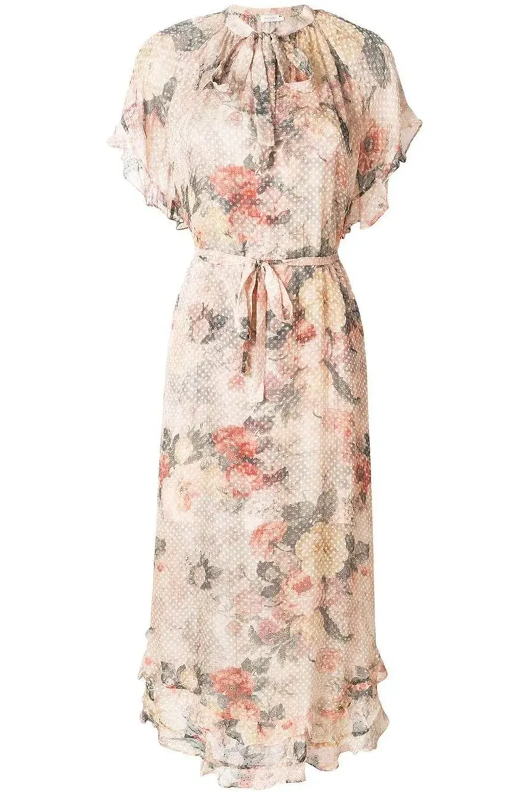 Zimmermann Radiate Cascade Frill Swing Silk Ruffle Midi Dress Floral Size 1 / 10 AU  for rent on The Volte - main image