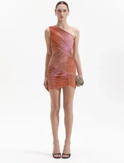 Self Portrait Orange Rhinestone Mini Dress Orange Size 8 for rent on The Volte - image 1