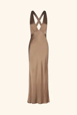 Shona Joy Milo Plunged Cross Back Midi Dress Cacao Size 6 for rent on The Volte - image 6