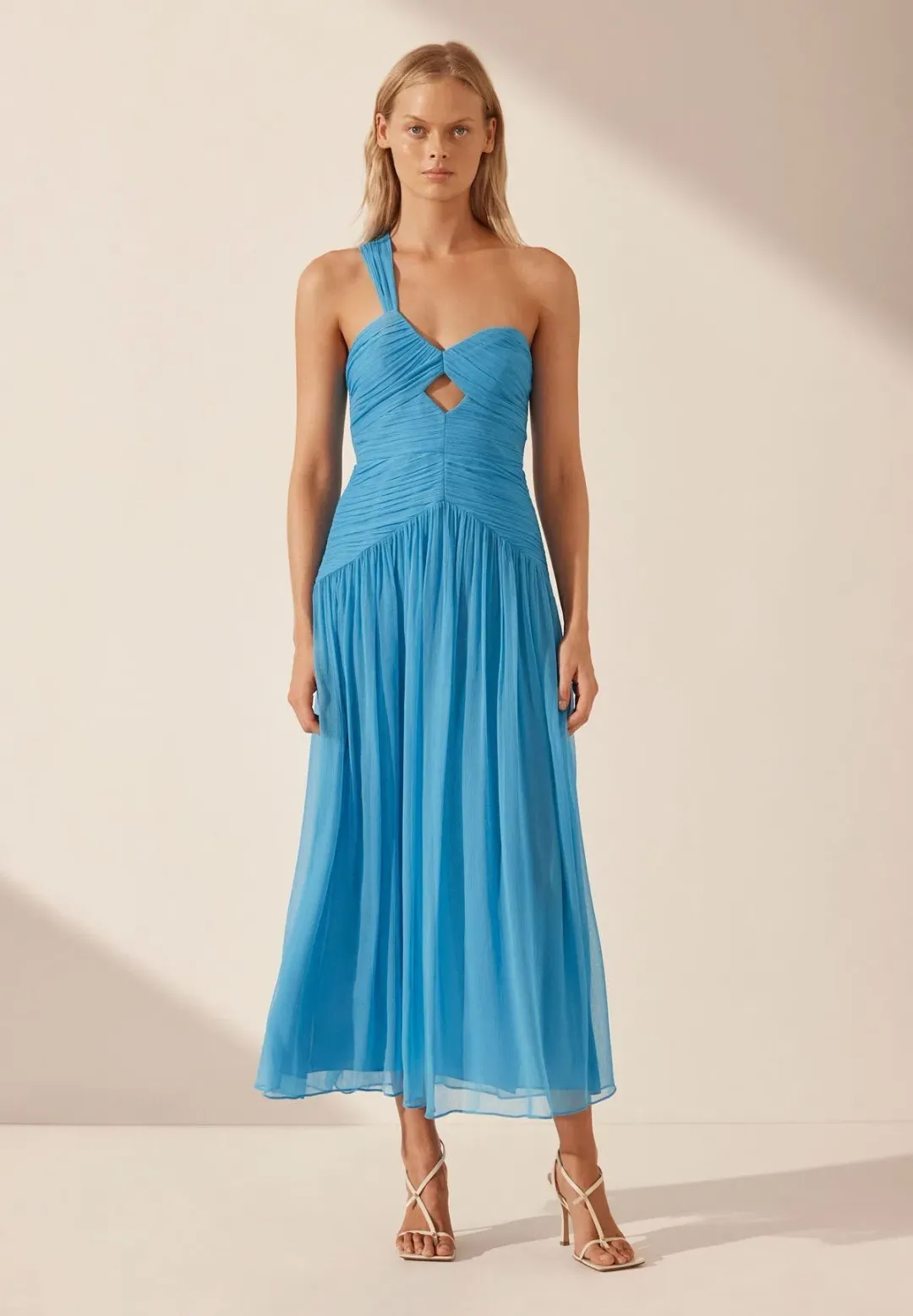 Shona Joy Margot One Shoulder Midi Dress in Aqua Size 8 for rent on The Volte - main image