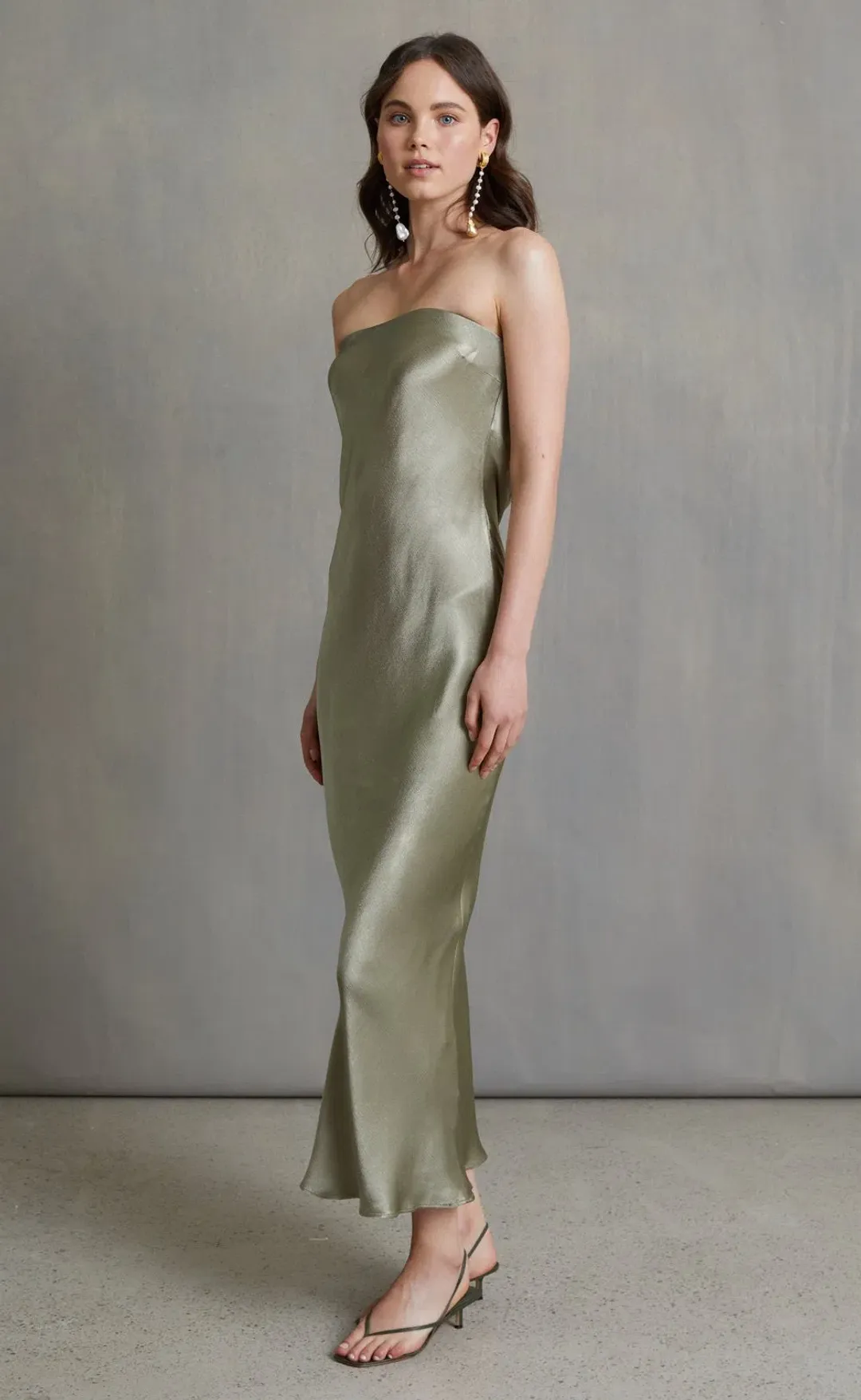 Bec & Bridge Moon Dance Strapless Dress in Sage Green Size 12 for rent on The Volte - main image