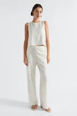 Seed Heritage Mini Sequin Top Size 8 & Pants Size 10 Set in Pearl for rent on The Volte - image 1