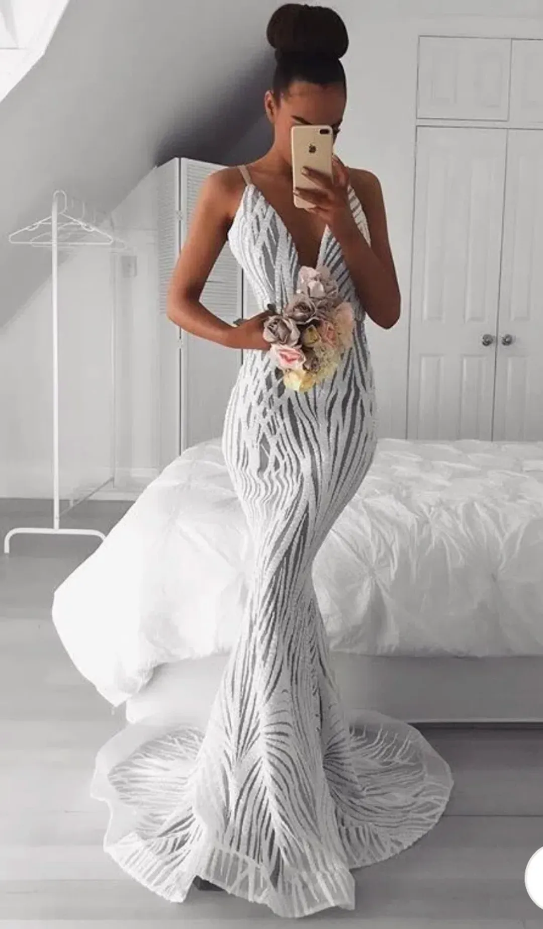 Jadore JX098 Jennifer Beaded Gown White Size 12 for rent on The Volte - main image