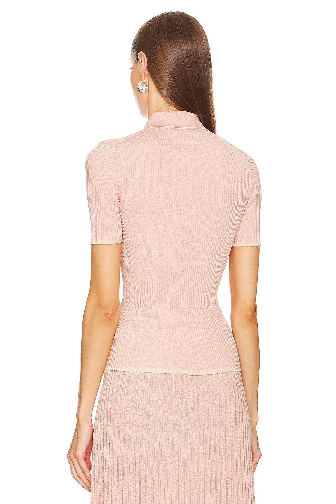 Zimmermann Natura Metallic Polo and Midi Skirt Set Peach Size 0/AU 8 for rent on The Volte - main image