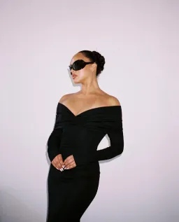 Helsa Matte Jersey Off Shoulder Maxi Dress Black Size 8  for rent on The Volte - image 6