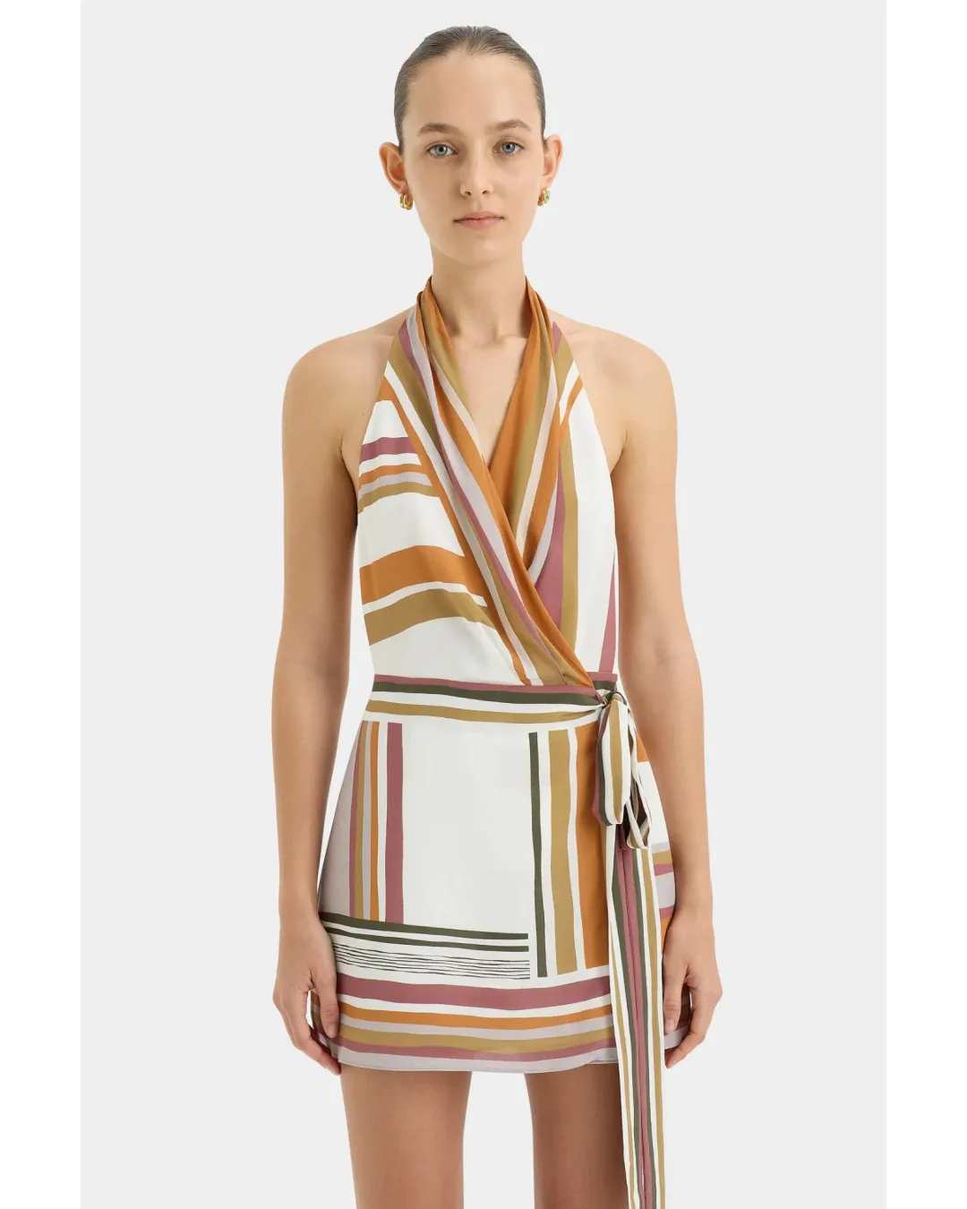 Sir the Label Caprera Wrap Halter Mini Dress In Milazzo Stripe Size M / AU 10 for rent on The Volte - main image
