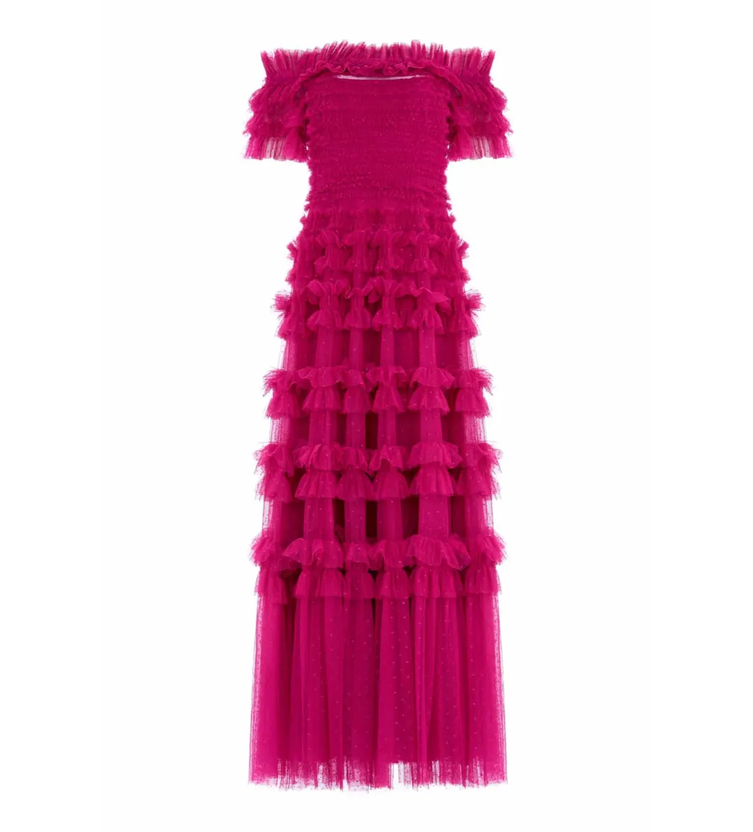 Needle And Thread Lisette Ruffle Off Shoulder Gown Fuschia Size 12 for rent on The Volte - main image