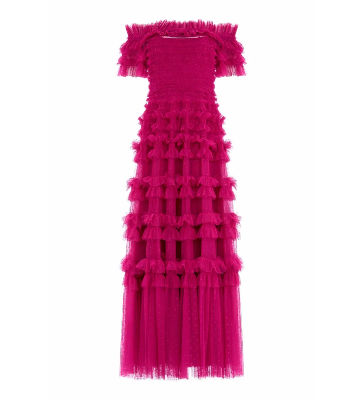 Needle And Thread Lisette Ruffle Off Shoulder Gown Fuschia Size 12 for rent on The Volte - main image