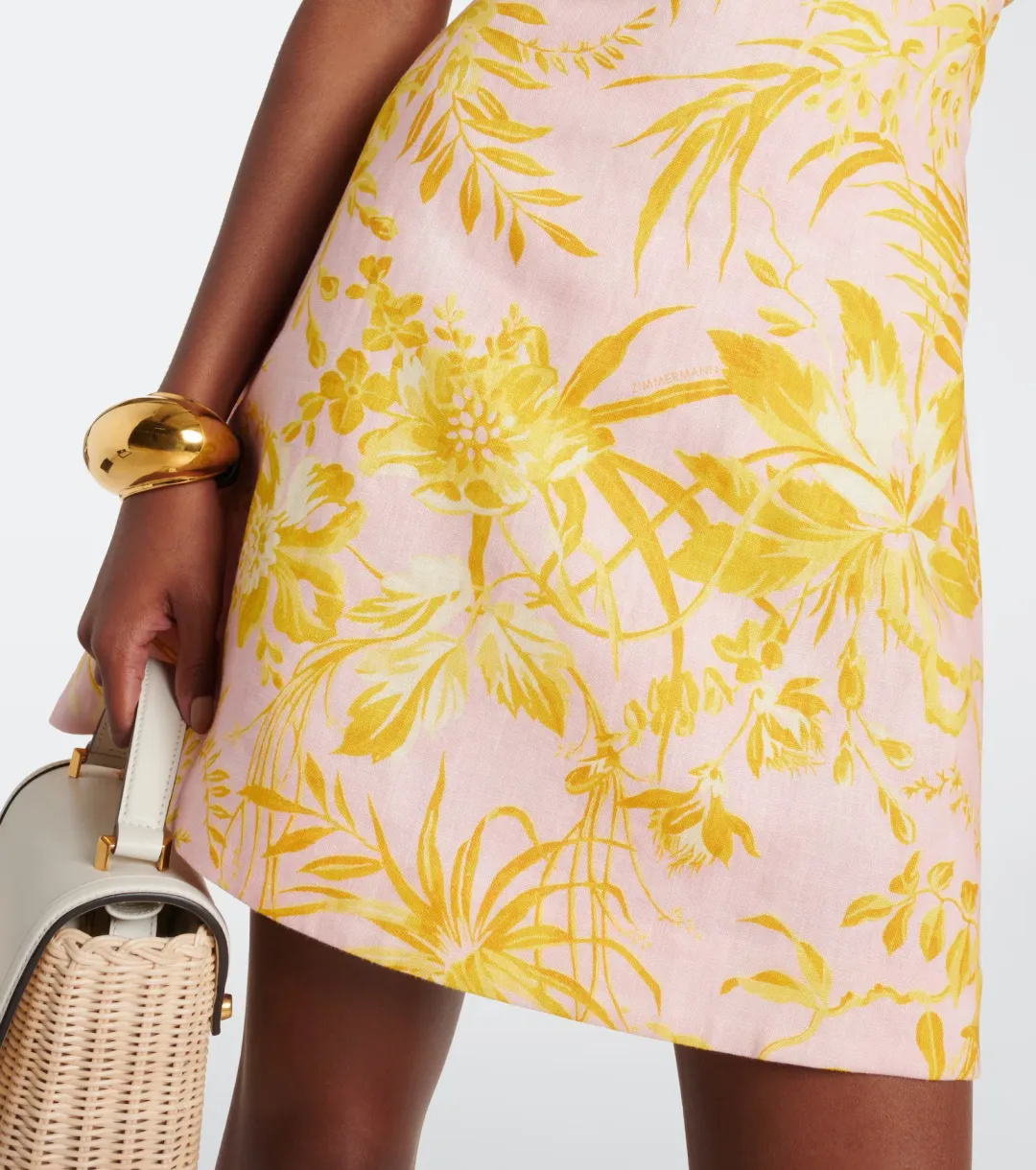 Zimmermann Golden Ruffle Mini Dress Pink/Gold Floral Size 0 / AU 8 for rent on The Volte - main image