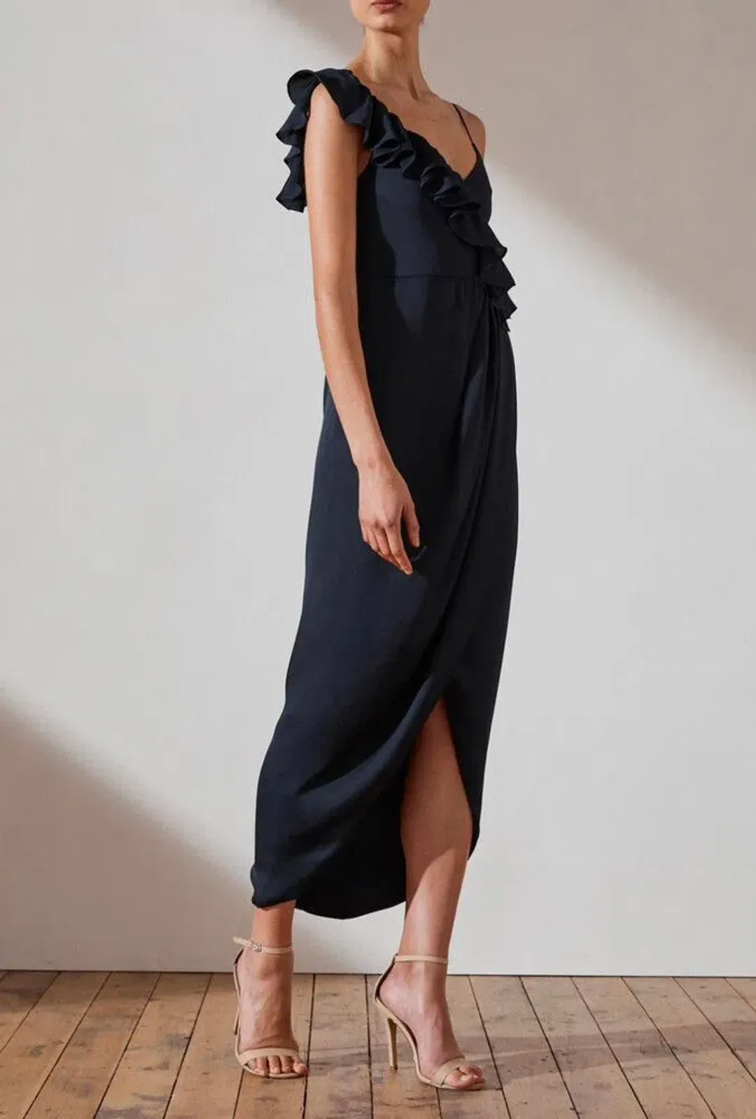 Shona Joy Asymmetrical Frill Draped Dress in Sapphire Size 6 for rent on The Volte - main image