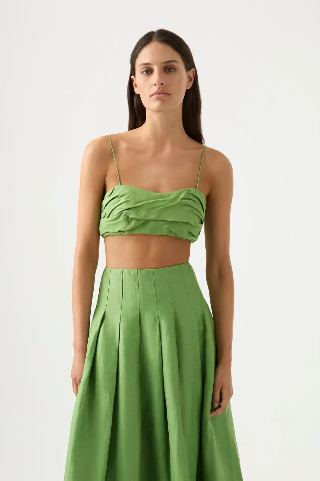 Aje Thea Draped Twist Crop Top and Paradiso Cinched Midi Skirt Set Fern Green Size 8 for rent on The Volte - main image