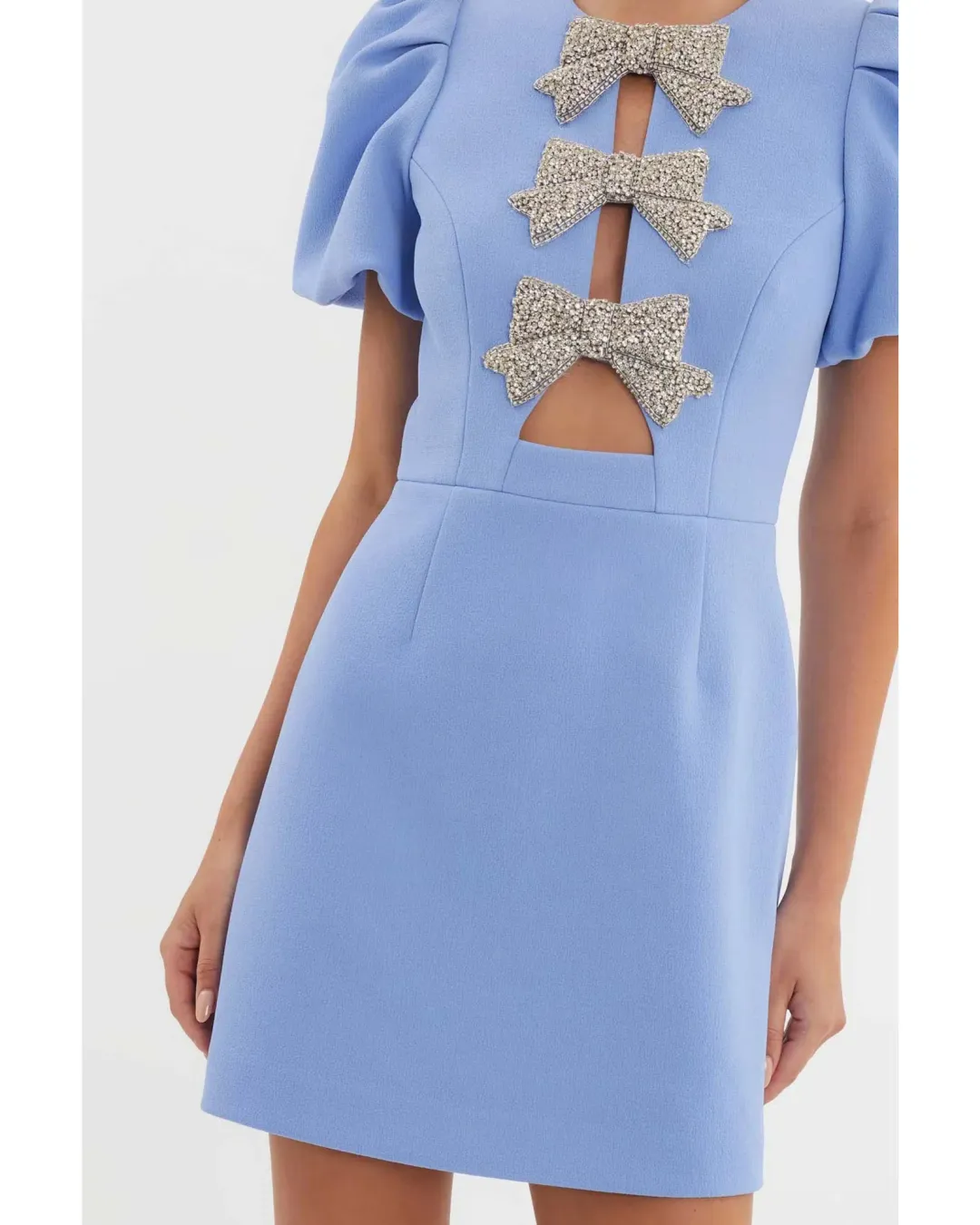 Rebecca Vallance Juliana Puff Sleeve Mini Dress in Blue Size AU 14 for rent on The Volte - main image