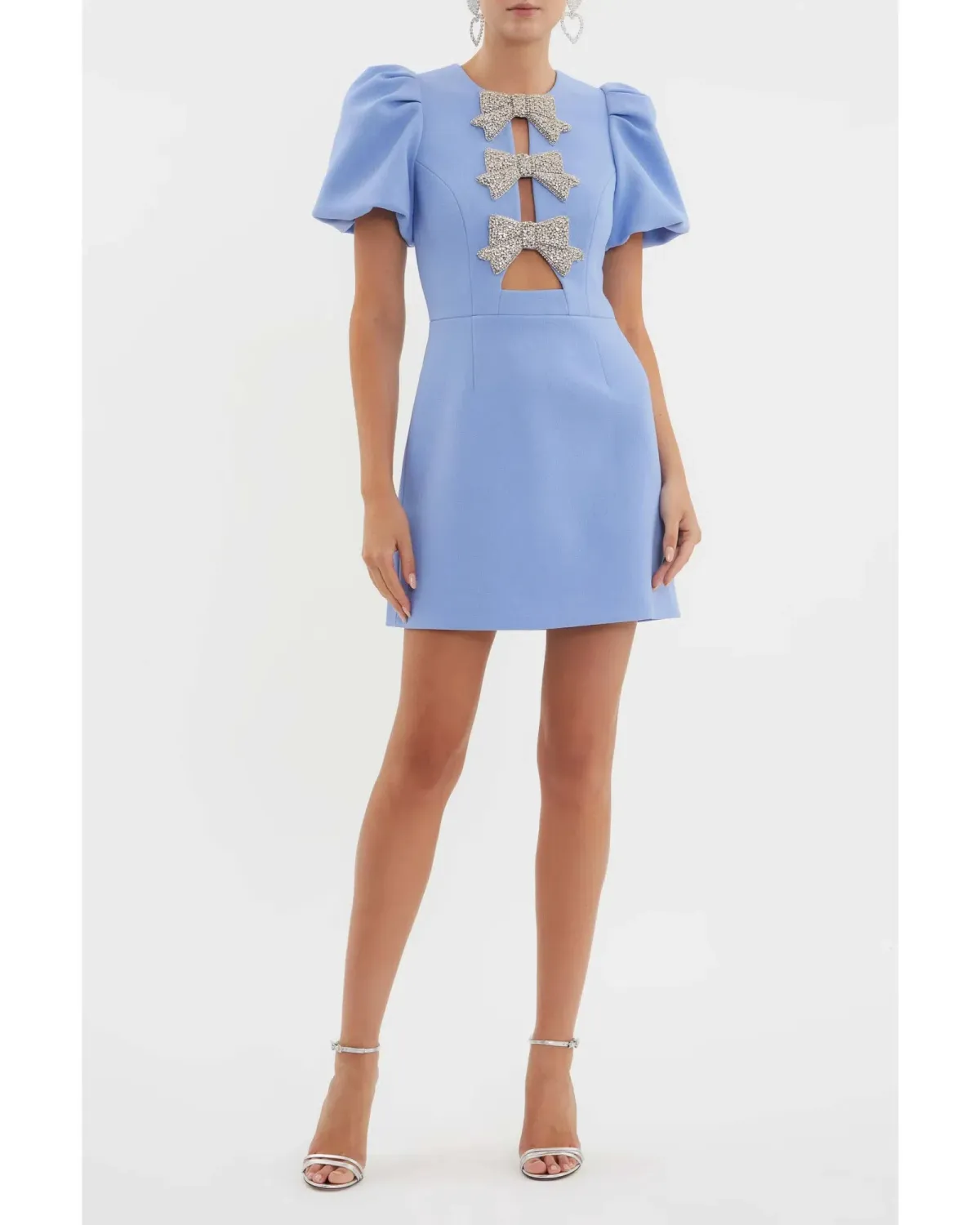 Rebecca Vallance Juliana Puff Sleeve Mini Dress in Blue Size AU 14 for rent on The Volte - main image