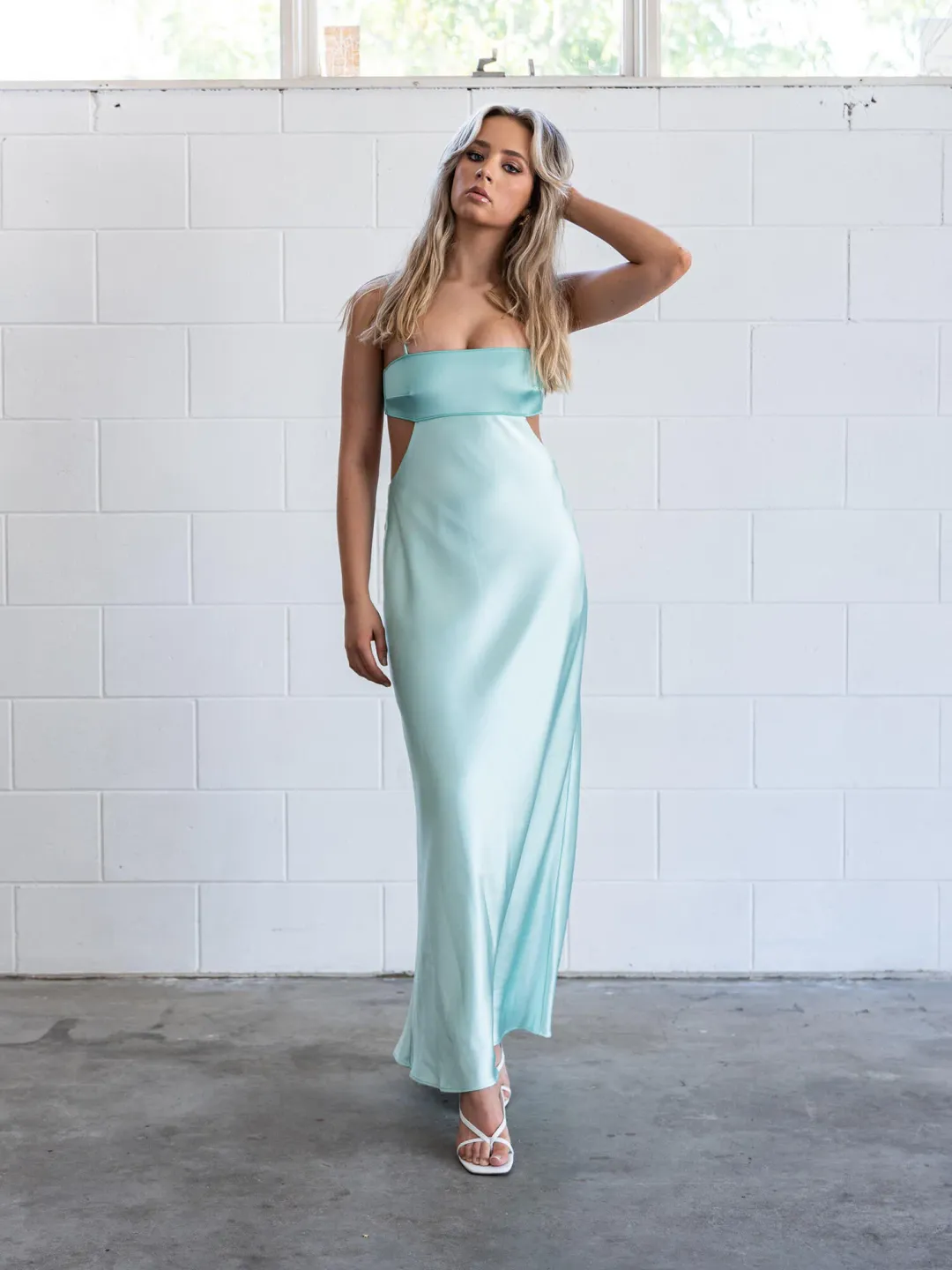 Bec & Bridge Agatha Cut Out Midi Dress in Cool Mint Size 8 for rent on The Volte - main image