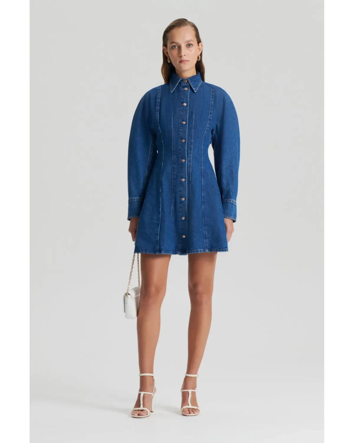 Scanlan Theodore Denim Cocoon Sleeve Mini Dress Blue Size AU 10 for rent on The Volte - main image