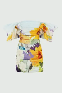 Leo Lin Brenda Sunflower Puffy Sleeve Mini Dress Sunflower Print in Landscape Size 6 for rent on The Volte - image 4