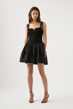 Aje Mira Logo Strap Tulip Mini Dress Black Size 8 for rent on The Volte - image 1