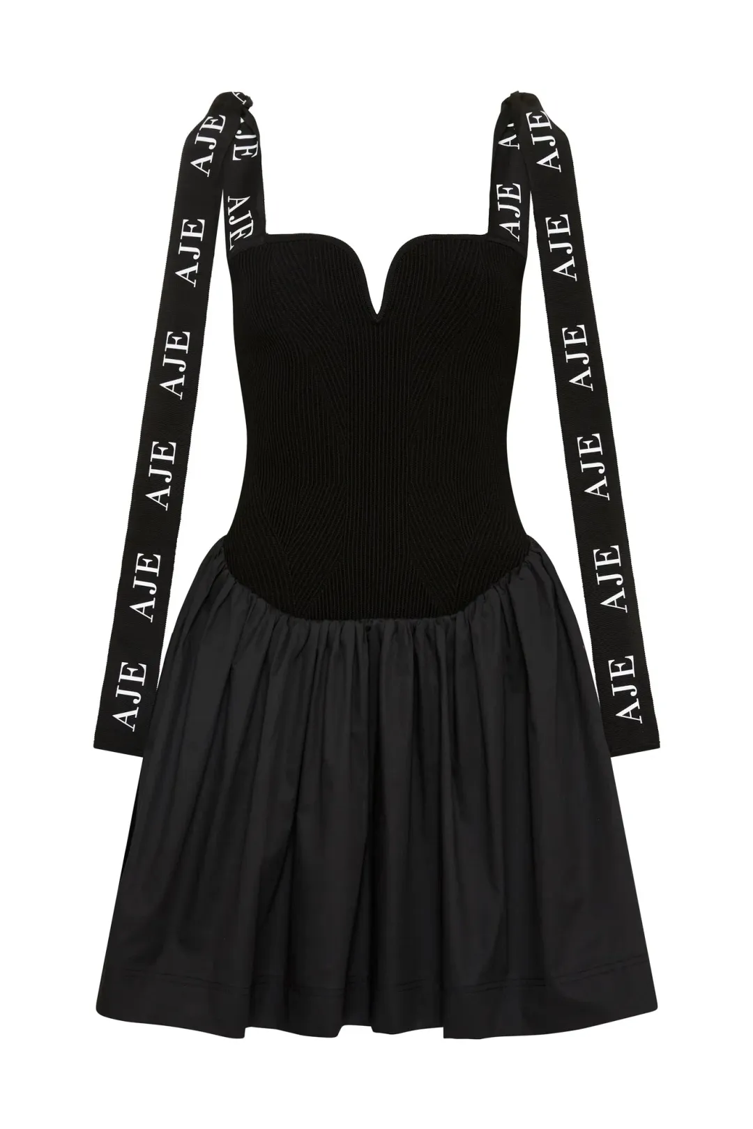 Aje Mira Logo Strap Tulip Mini Dress Black Size 8 for rent on The Volte - main image
