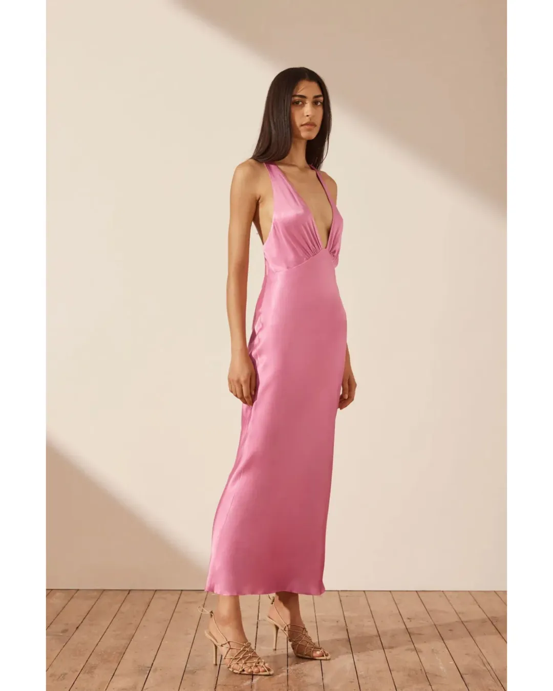 Shona Joy Arienzo Plunge Cross Back Dress Pink Size AU 8 for rent on The Volte - main image