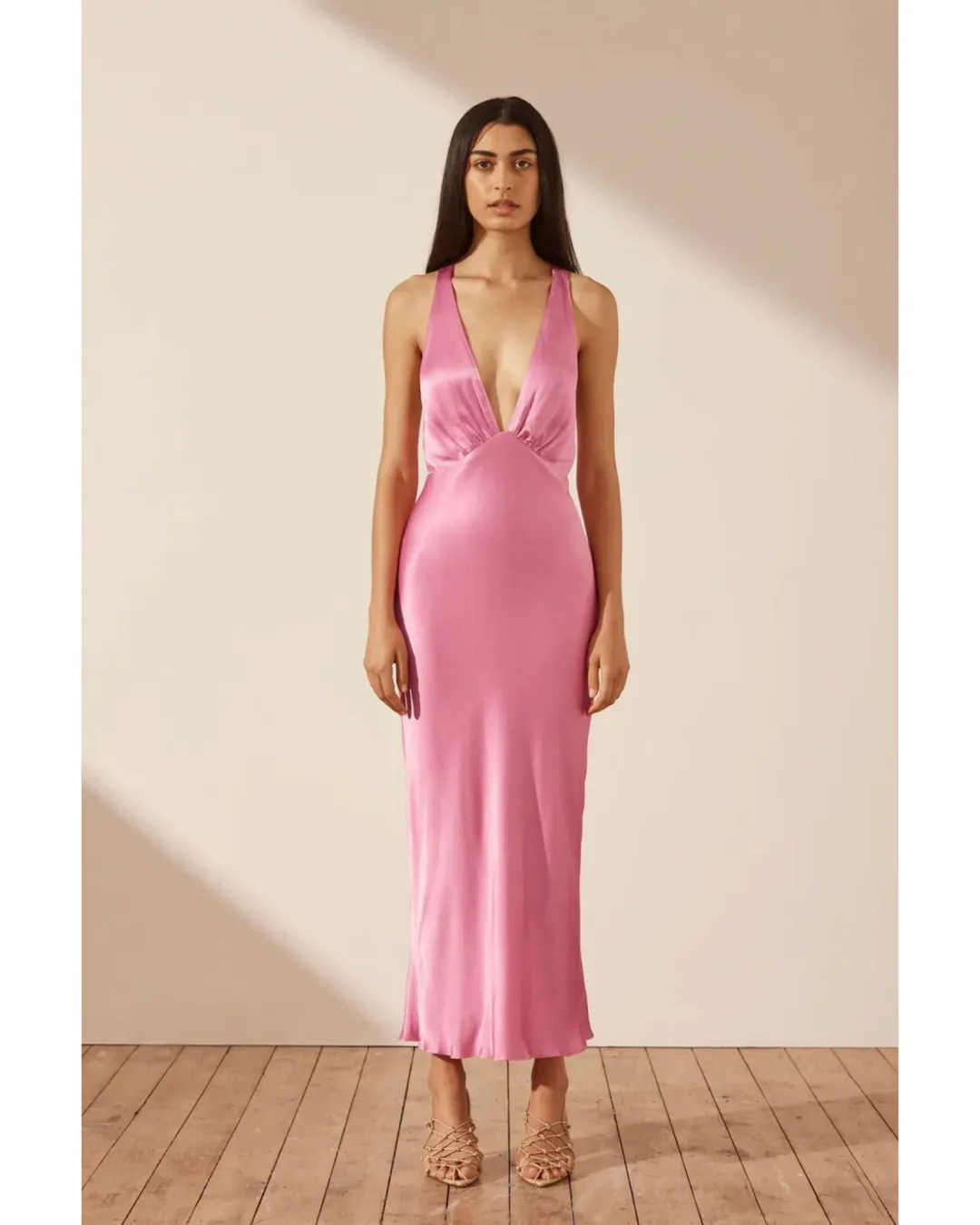 Shona Joy Arienzo Plunge Cross Back Dress Pink Size AU 8 for rent on The Volte - main image