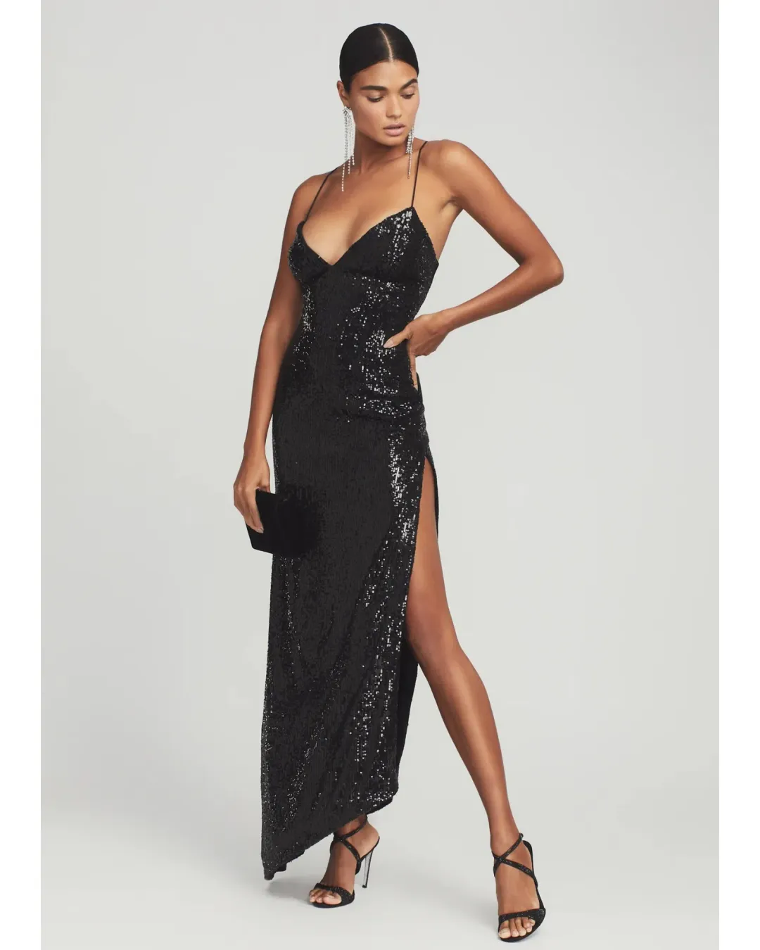 Retrofete Violet Sequined Maxi Dress in Black Size XS / AU 6 for rent on The Volte - main image