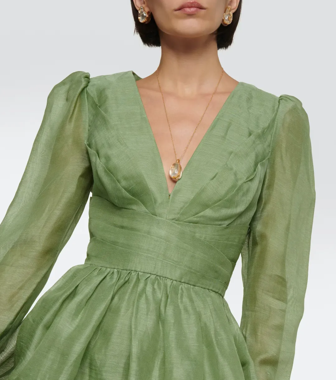Zimmermann Lyrical Cross Over Mini Dress Fern Green  for rent on The Volte - main image
