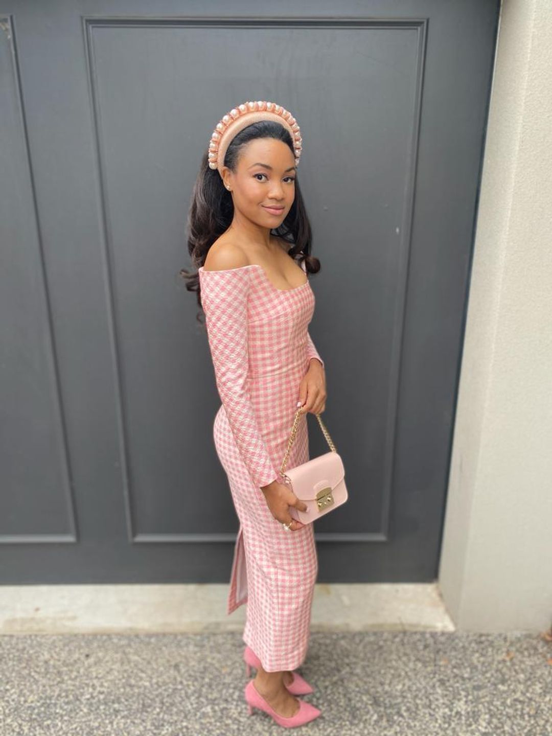 Emilia Wickstead Birch Midi Dress Pink Gingham Size 6 for rent on The Volte - main image