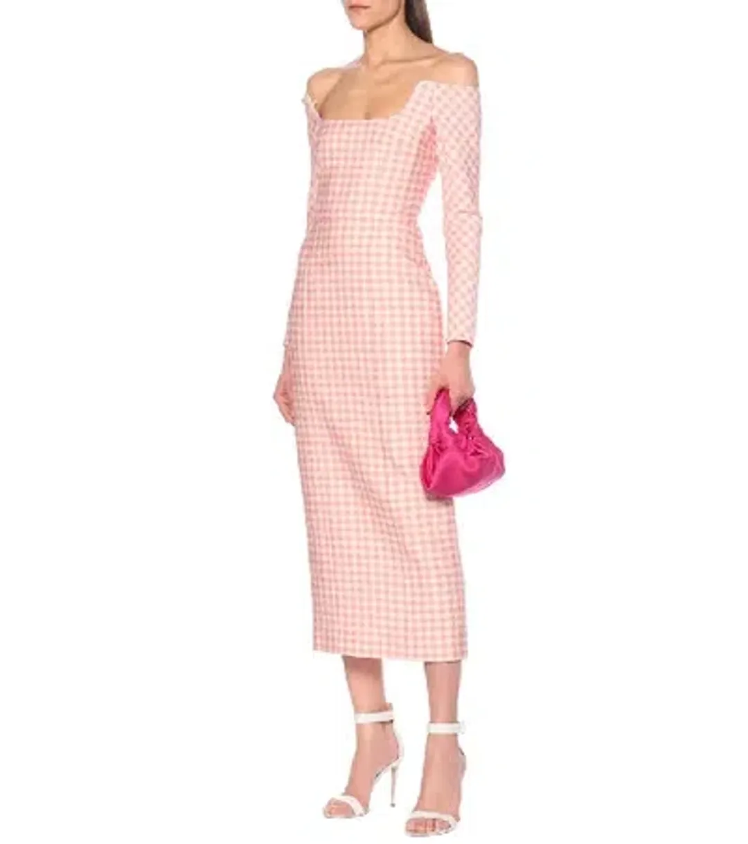 Emilia Wickstead Birch Midi Dress Pink Gingham Size 6 for rent on The Volte - main image