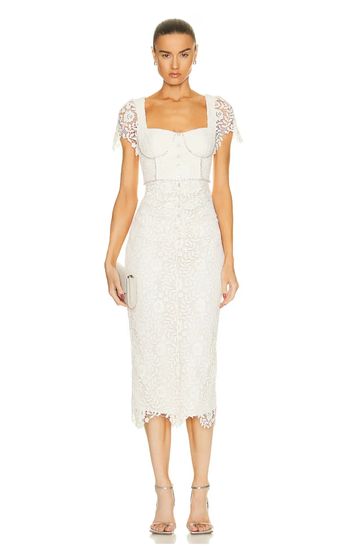 Cream Rose Lace Midi Dress for rent on The Volte - main image