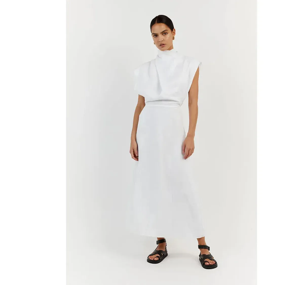 DISSH Alessi Linen Midi Dress White Size AU 8 for rent on The Volte - main image