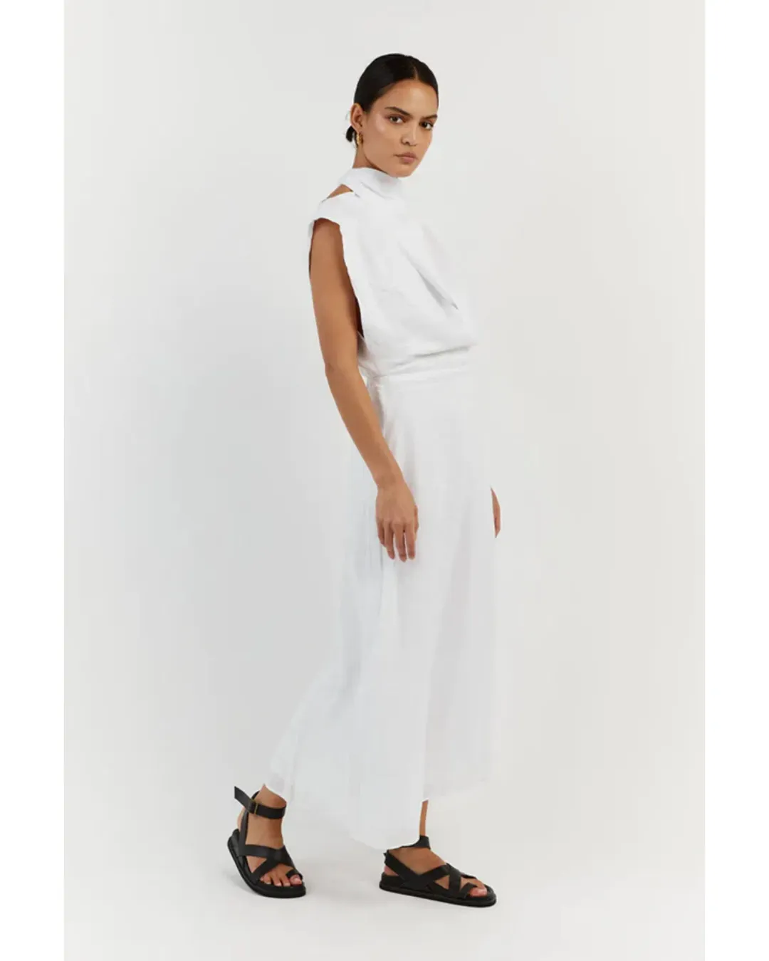 DISSH Alessi Linen Midi Dress White Size AU 8 for rent on The Volte - main image