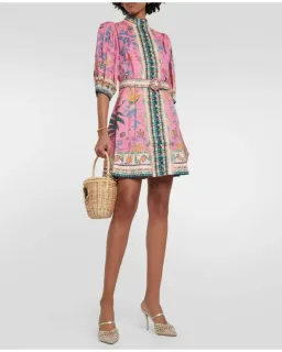 Zimmermann Ginger Buttoned Mini Dress in Pink Multi Size 1 / AU 10 for rent on The Volte - image 1