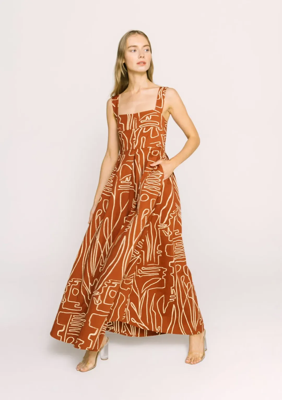 Bel Kazan Janie Maxi Dress in Mocha Rye Print Size 8 for rent on The Volte - main image