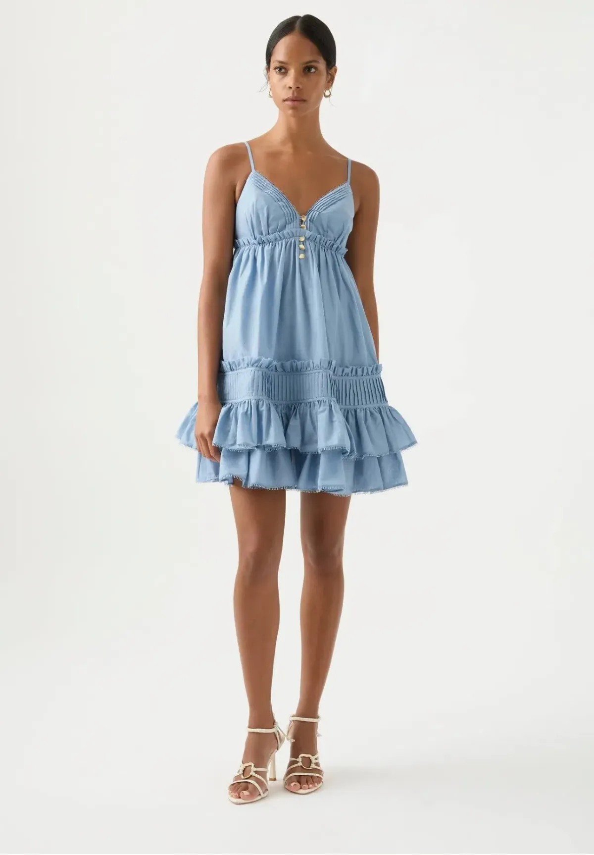 Aje Talia Flounce Mini Dress Steel Blue Size 10  for rent on The Volte - main image