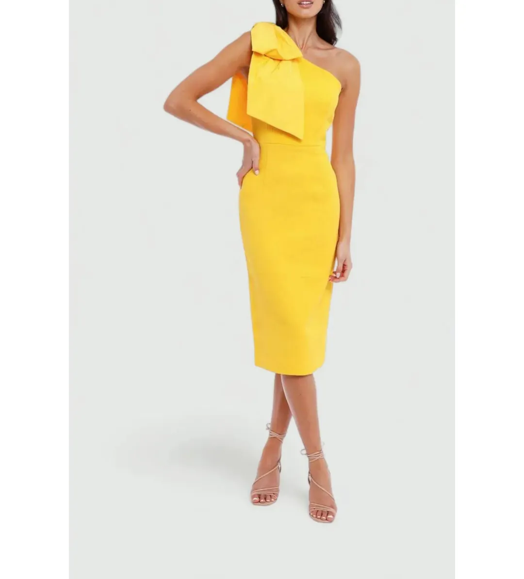 Rebecca Vallance Calla One Shoulder Dress Yellow Size 6  for rent on The Volte - main image