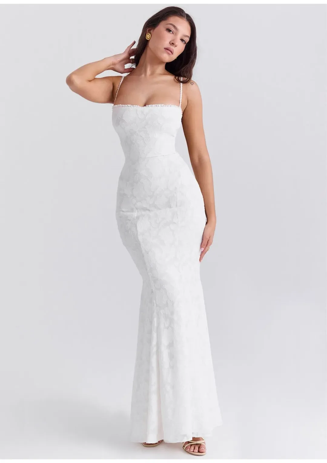 House of CB Joan Lace Up Back Maxi Dress in Ivory White Size S / AU 8 for rent on The Volte - main image