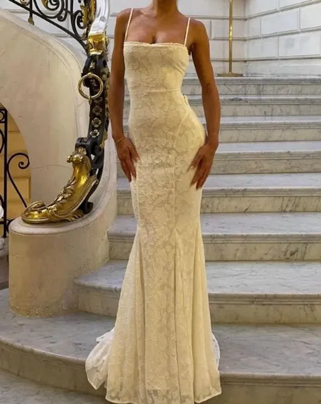 House of CB Joan Lace Up Back Maxi Dress in Ivory White Size S / AU 8 for rent on The Volte - main image
