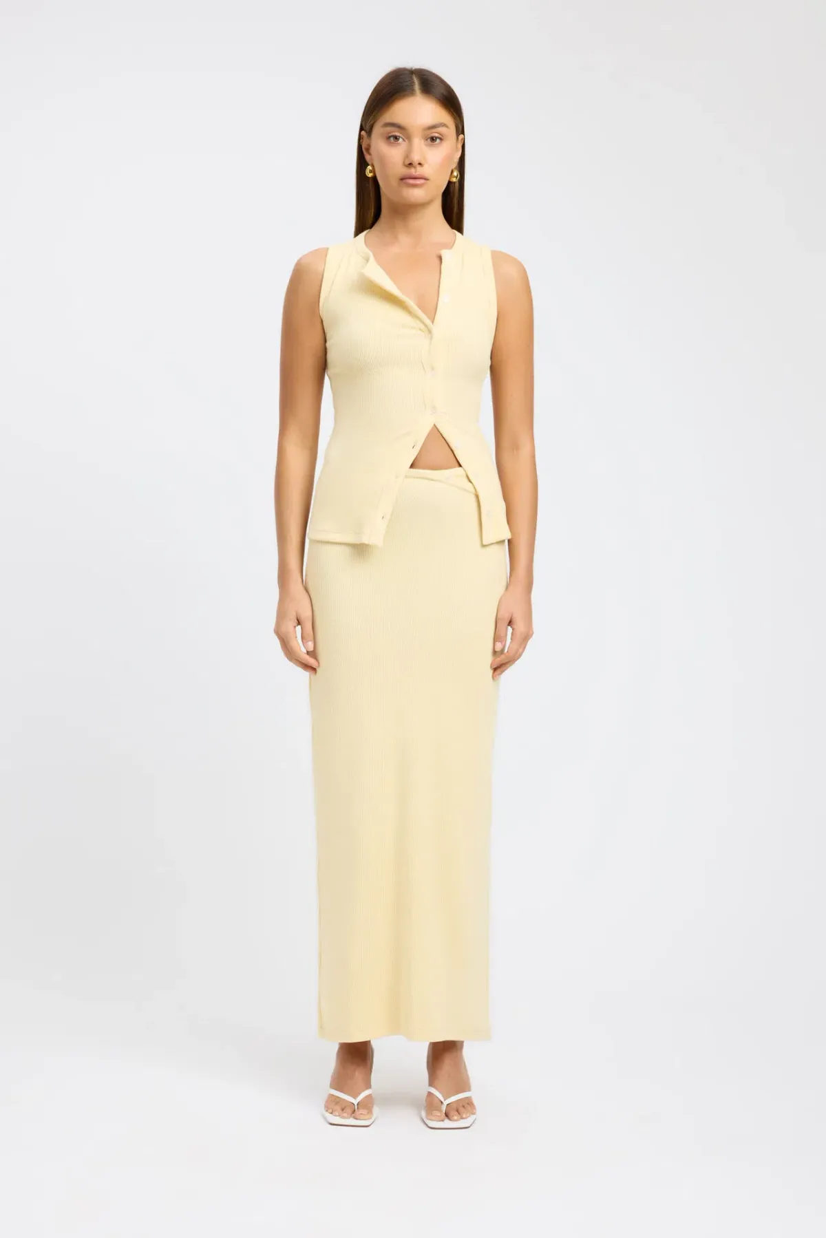 Kookai Bec Button Tank Size 36 and Carter Maxi Skirt Size 34 Set Butter for rent on The Volte - main image
